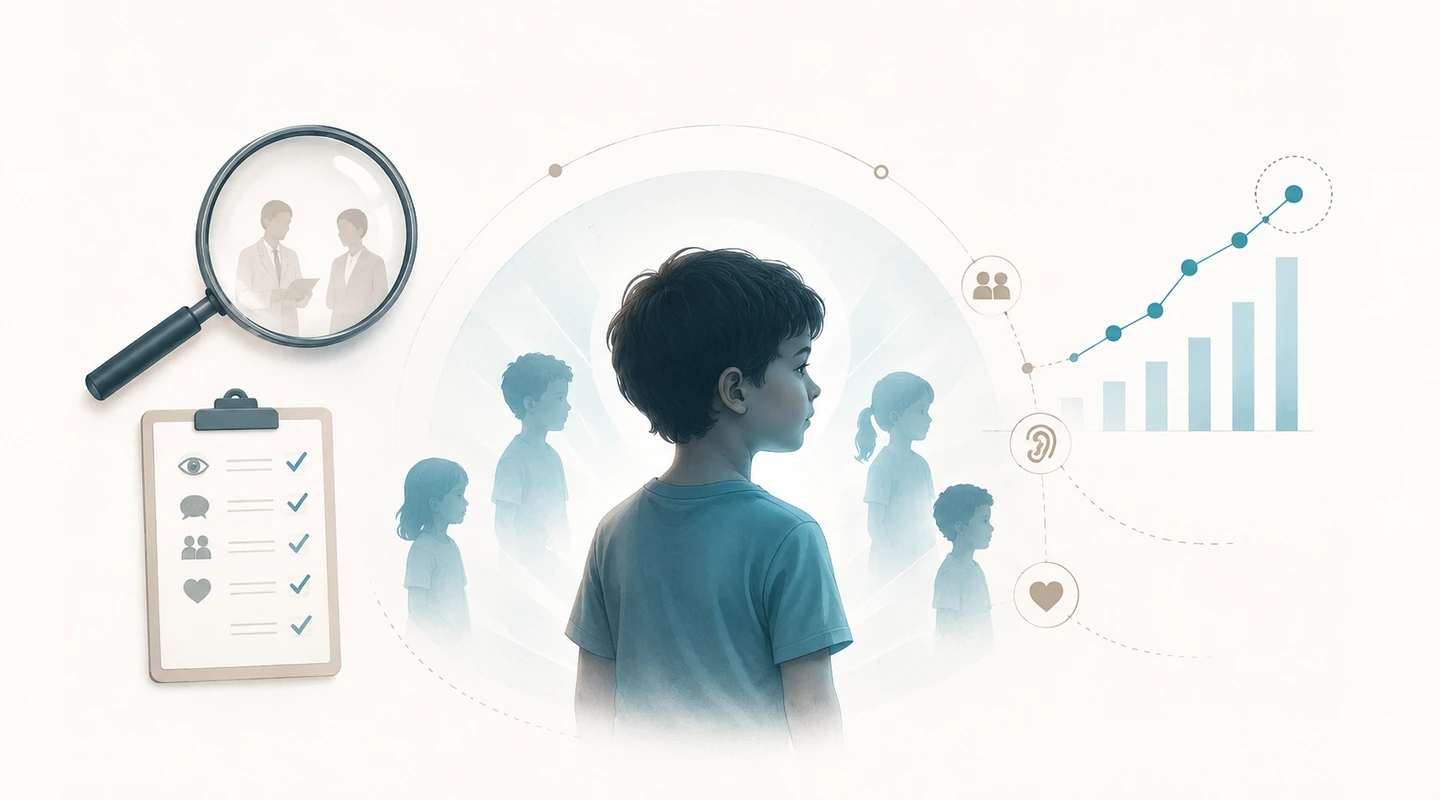 Illustration Homepage du décryptage « Hausse des diagnostics d’autisme chez les enfants : mieux détecté ou vraiment plus fréquent ? »